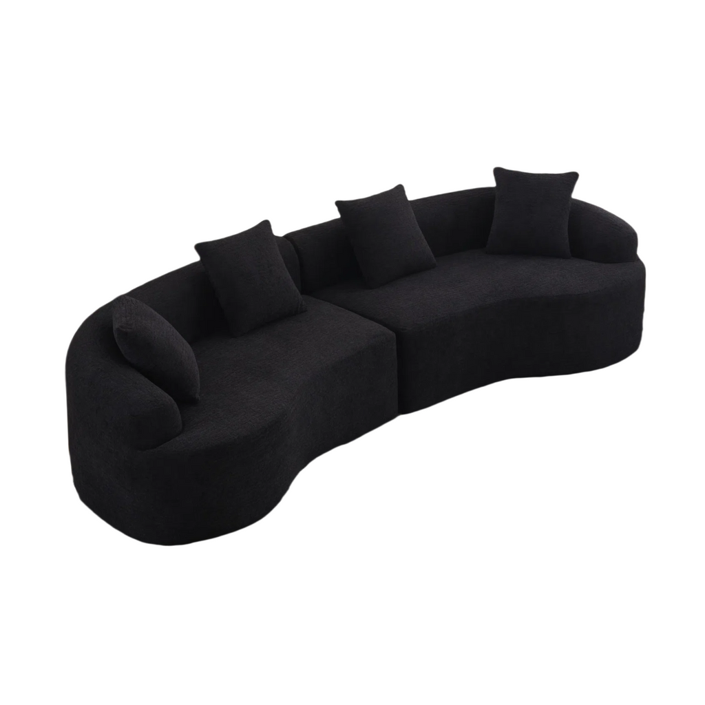 LY-025 Black Chenille Curved Modular Sectional Sofa with High-Density Foam, 110''L