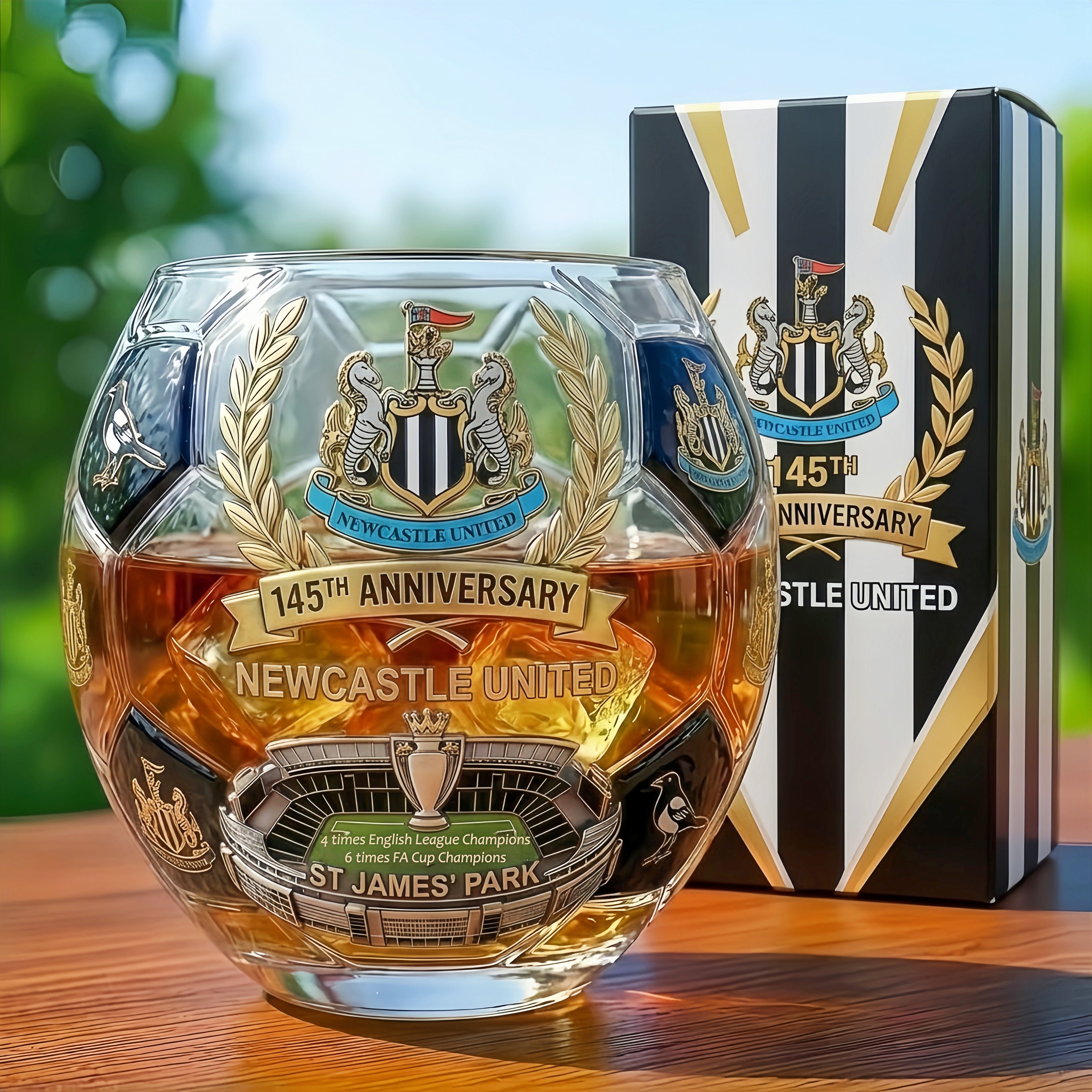 Newcastle United 145th Anniversary Commemorative Football Whisky Glass