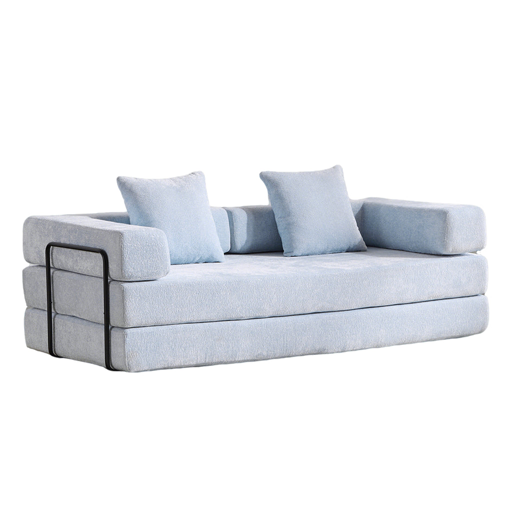 Floor Couch,Compression Sofa,Convertible Floor Sofa Bed-with Pillow Back Support Armrest,Comfy Futon Couch Lounge Sleeper Bed,Chenille fabric,for Living Room Bedroom (LIGHT-BLUE)