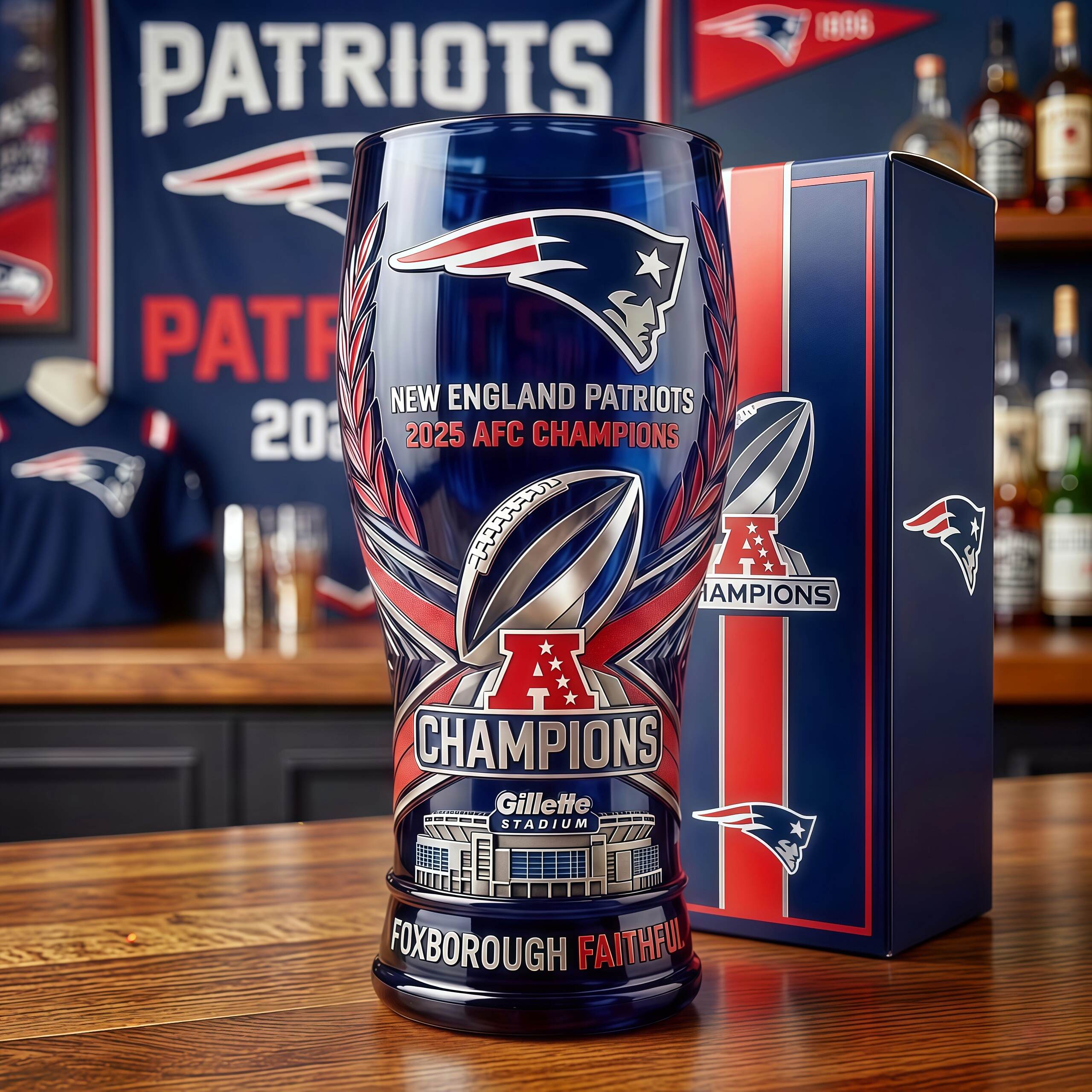 New England Patriots 2025 AFC Champions Commemorative Pint Glass